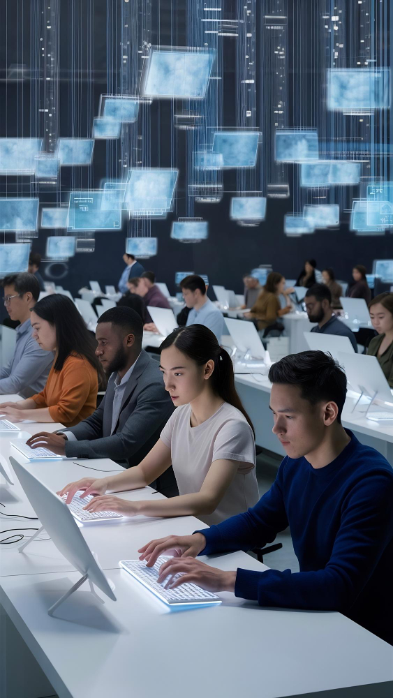 Estudiantes utilizando tecnología